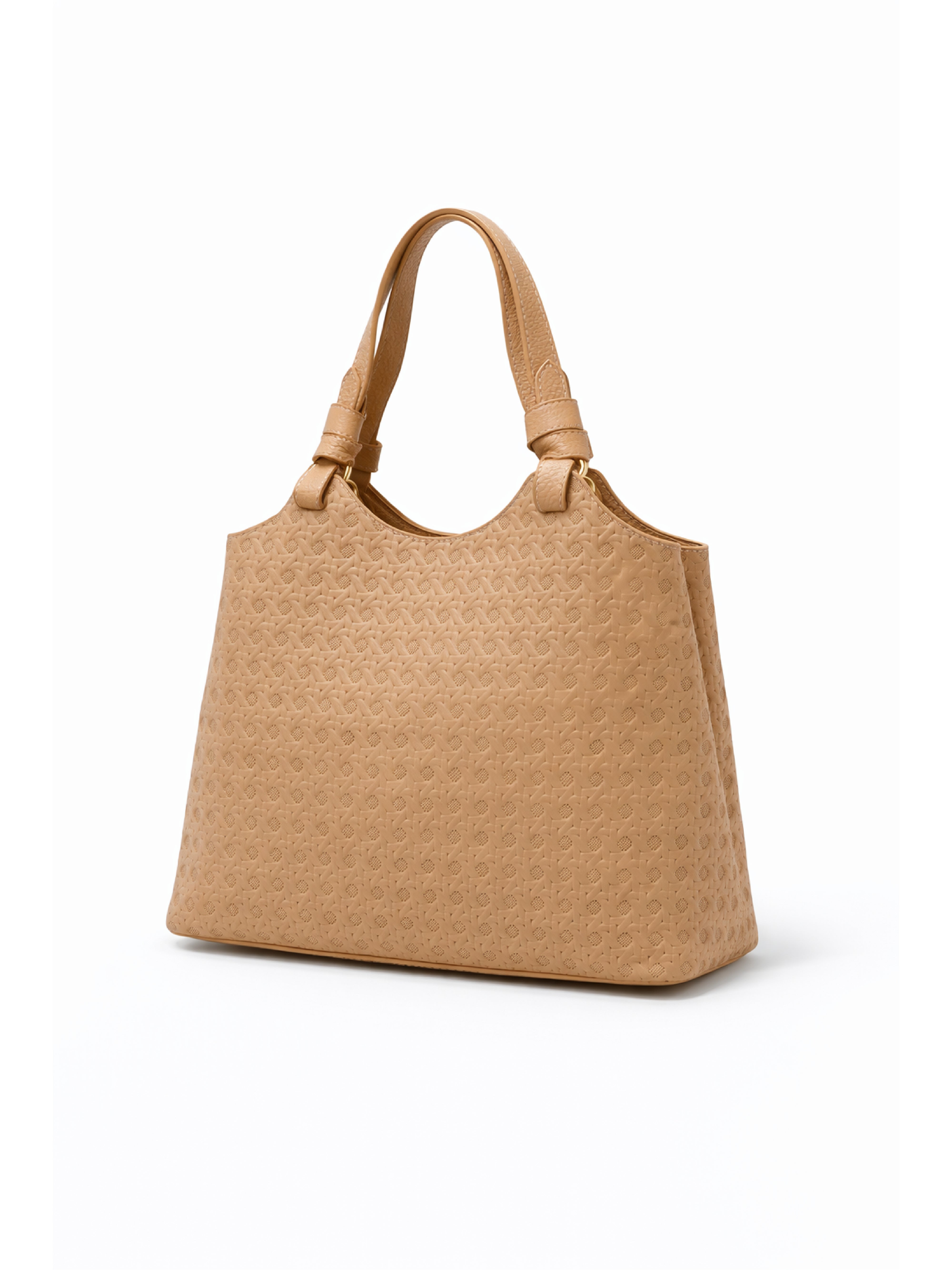 BOLSO TONO CAPUCHINO CON TEXTURA GRABADAS Y ASAS ESTRUCTURADAS
