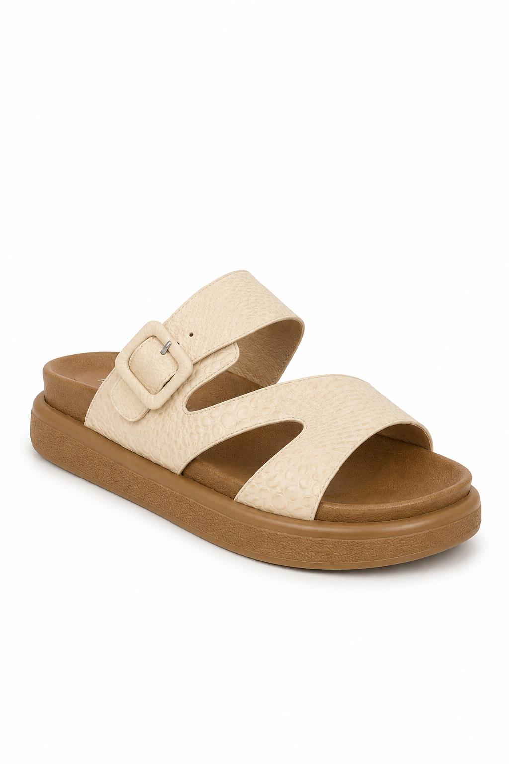 Sandalia en Cuero Beige con Hebilla