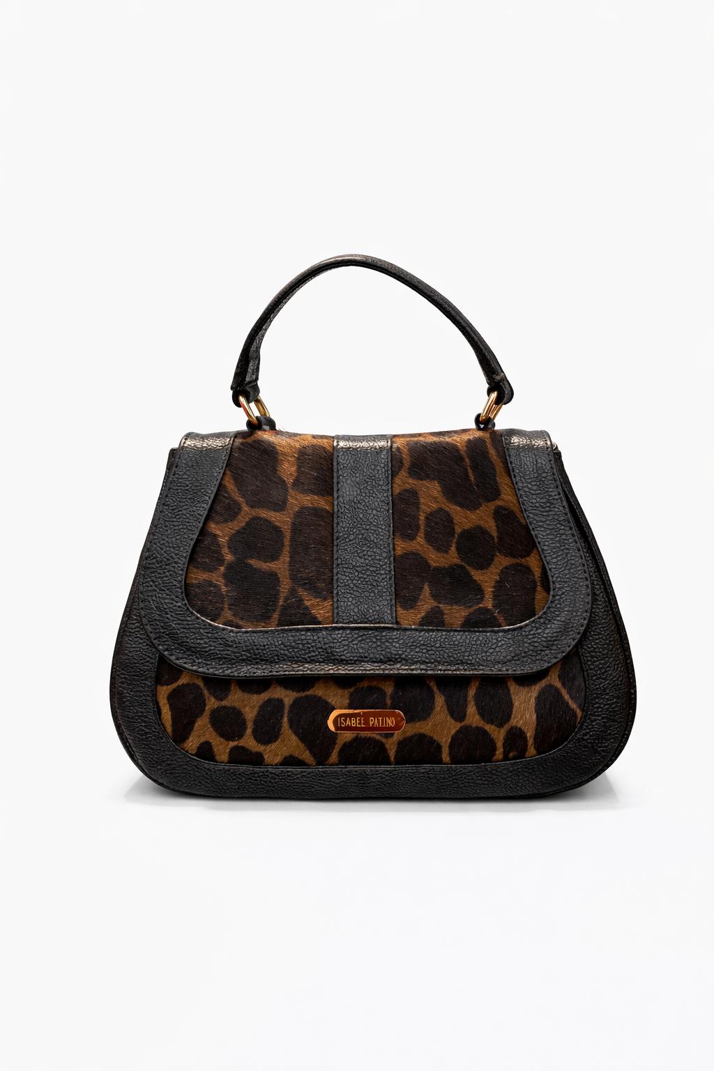 Bolso de mano en cuero pasiflora color negro animal print