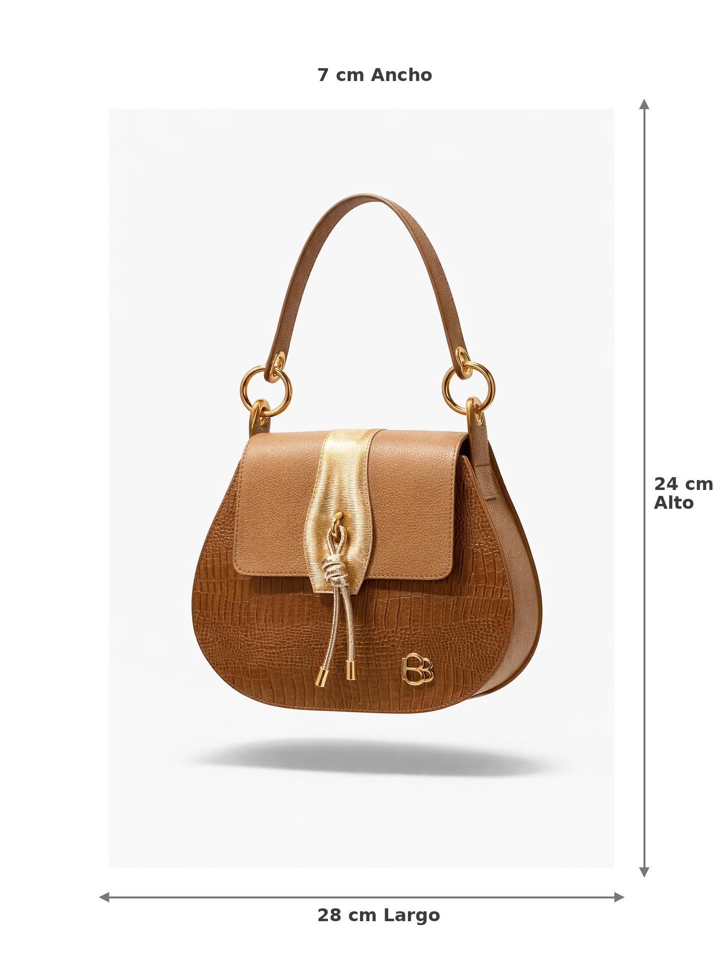 Bolso de hombro con detalle dorado y textura grabada