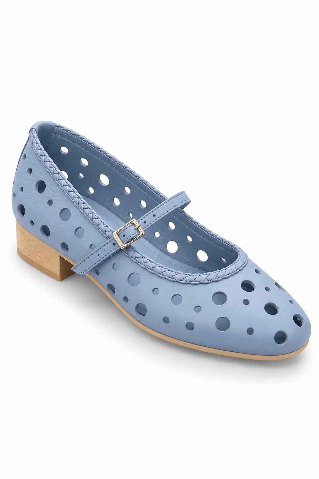 baleta en cuero azul para mujer