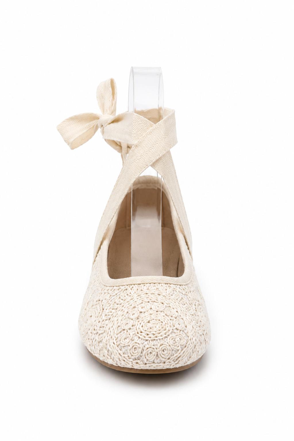 Baleta en Crochet Marfil con Cintas para Amarrar