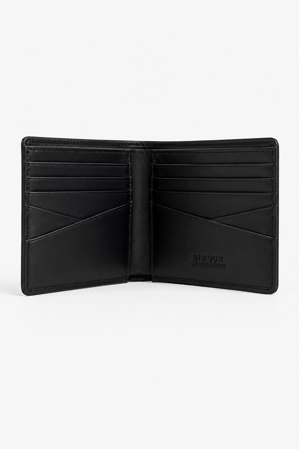 Billetera negra en cuero para hombre vista abierta