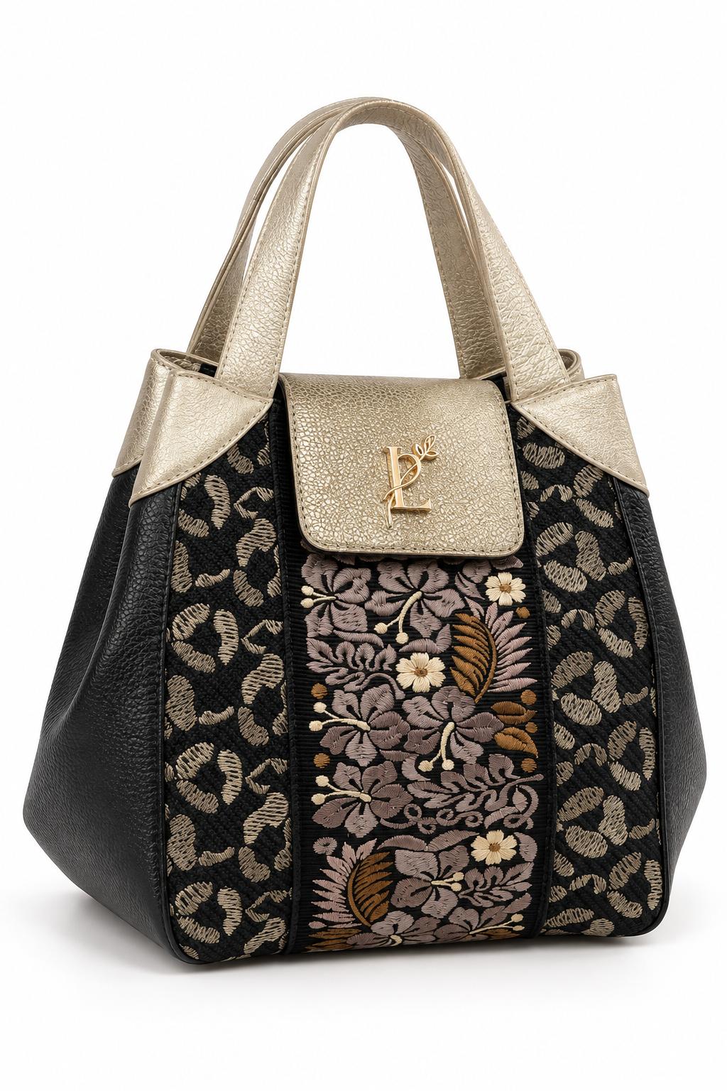 Bolso en cuero negro y gris de mano para mujer