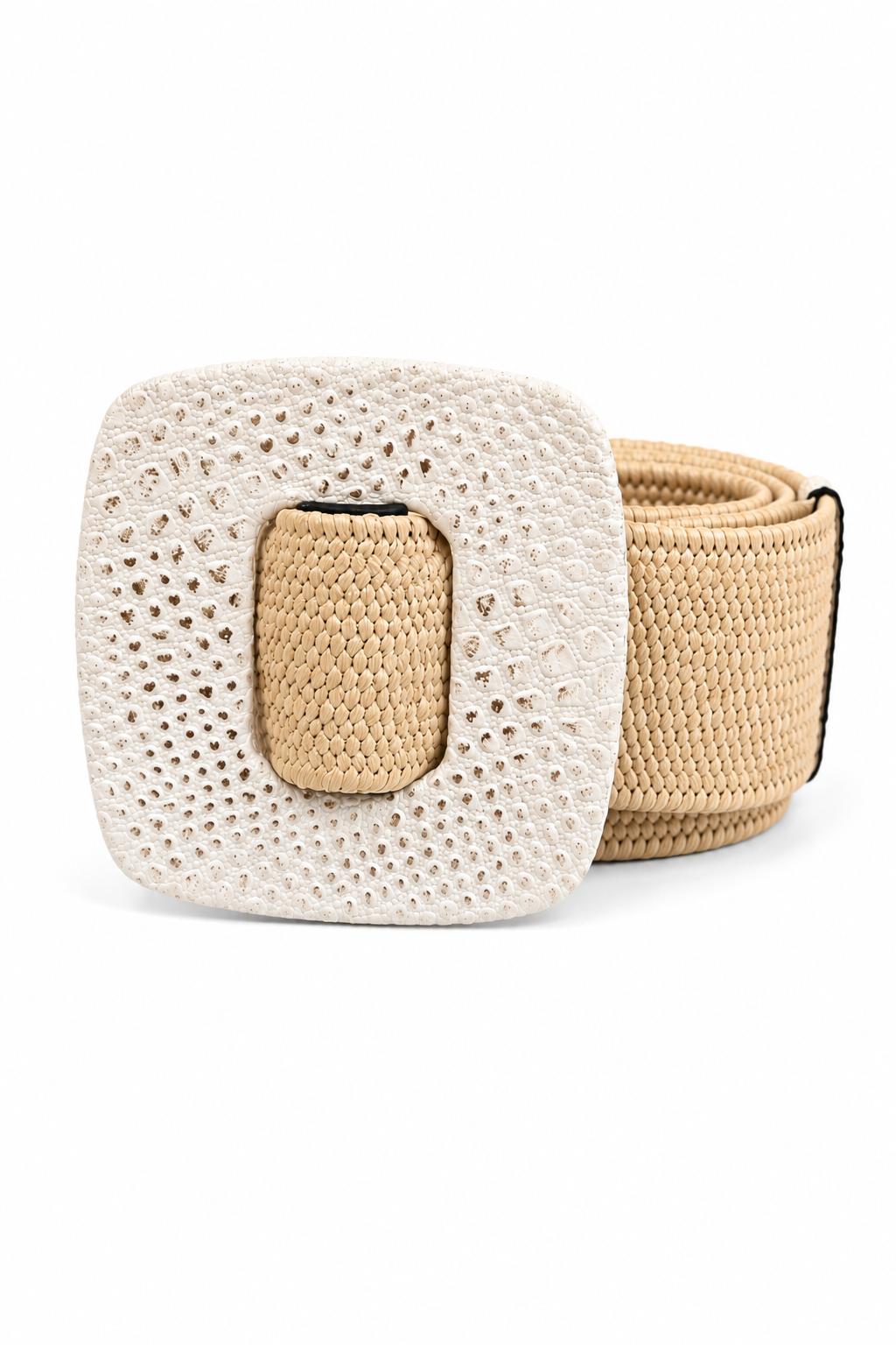Correa Elástica para Mujer Beige con Hebilla Blanca