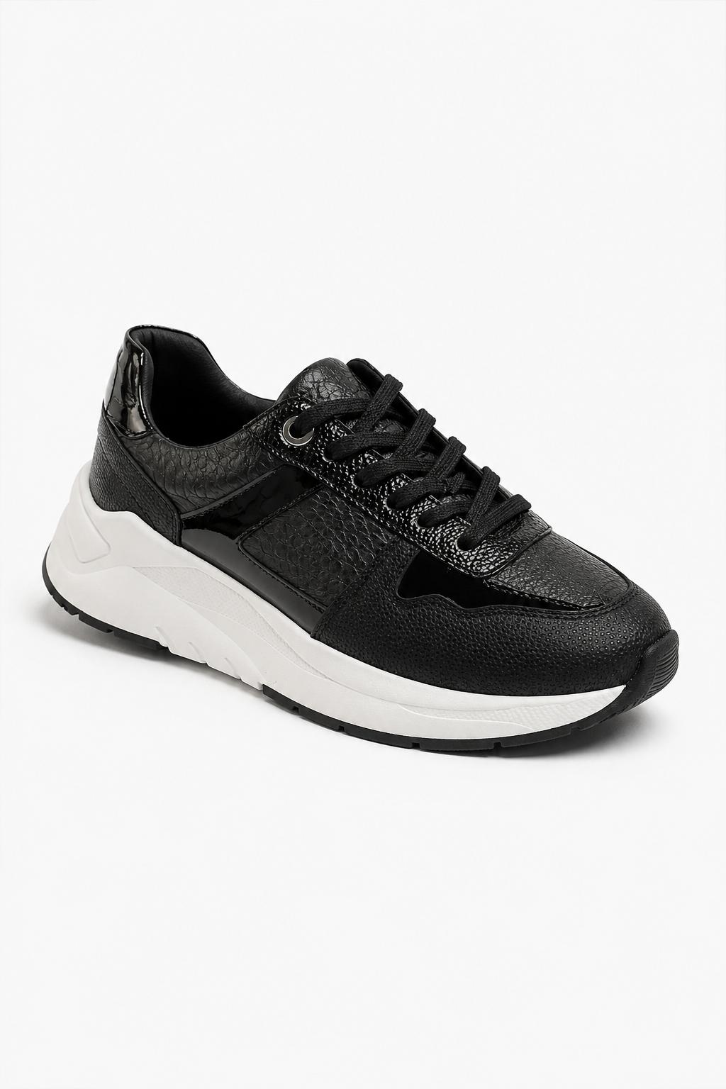 tenis en cuero negro para mujer