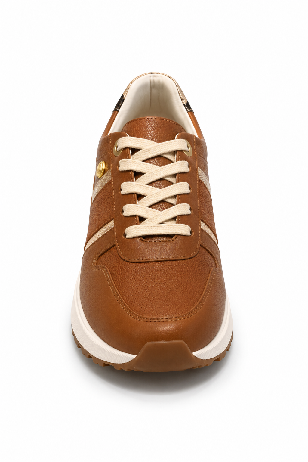 tenis en cuero miel vista frontal