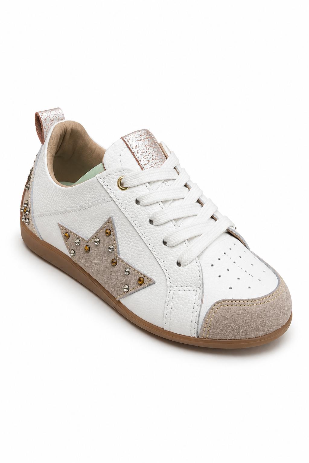 Tenis Casual para Mujer en Cuero Blanco con Detalle de Estrella