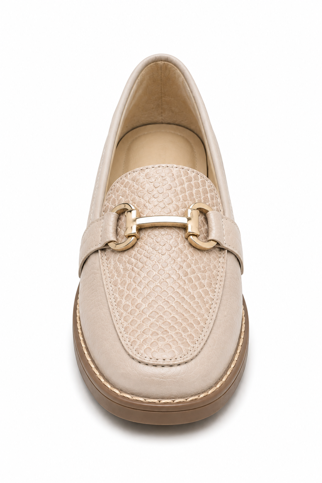 Mocasín Clásico con Textura Tipo Reptil Marfil