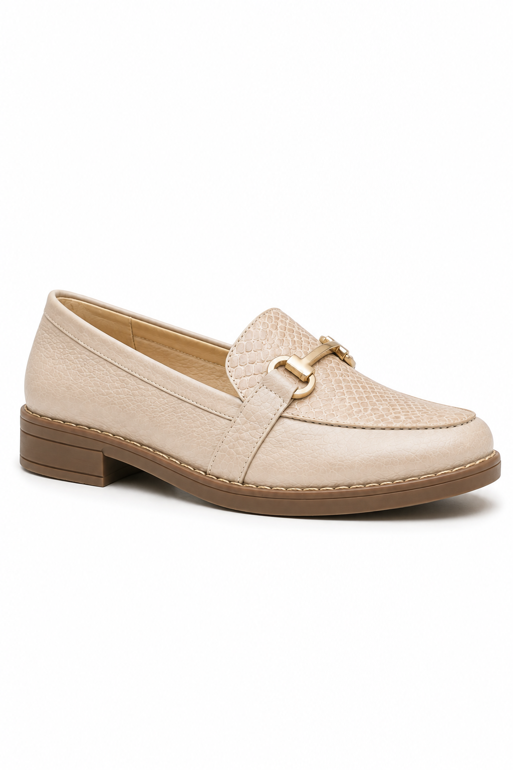 Mocasín Clásico con Textura Tipo Reptil Marfil