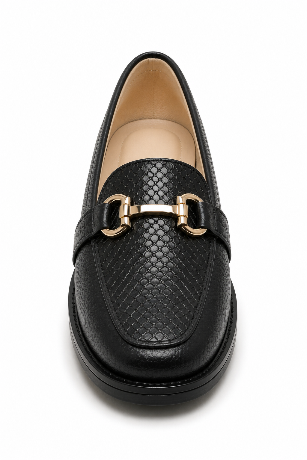 Mocasín Clásico en Negro con Textura Tipo Reptil para Mujer