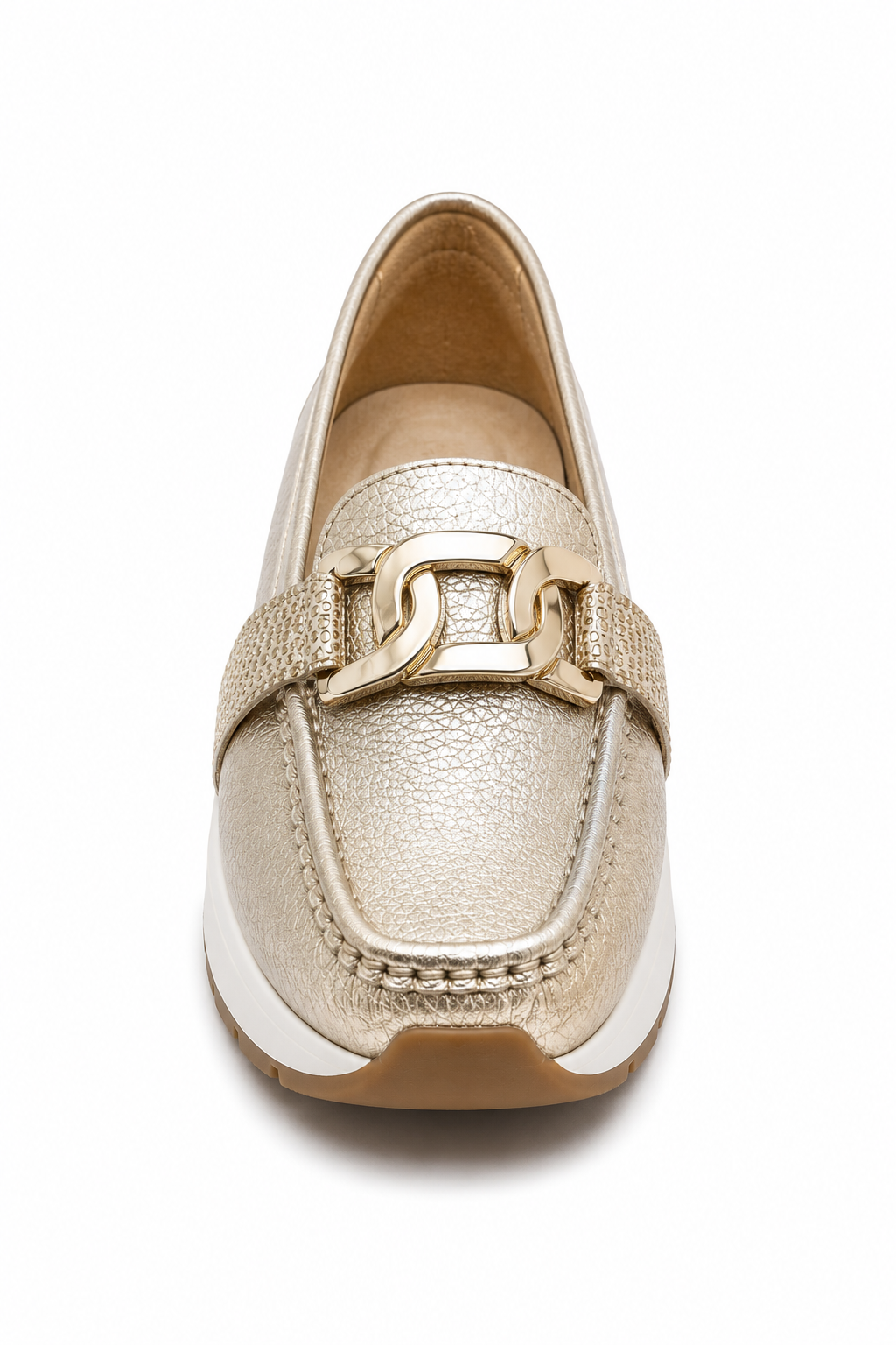 Mocasín de Plataforma con Acabado Champagne para Mujer