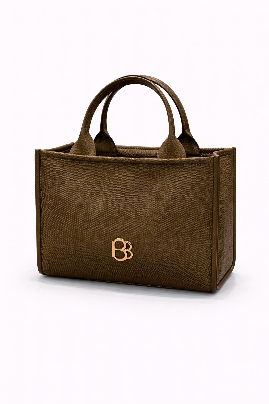 bolso estructurado verde  con asas cortas