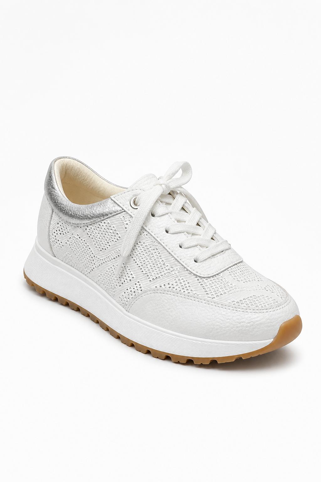 Tenis casual blanco con detalles plateados para mujer