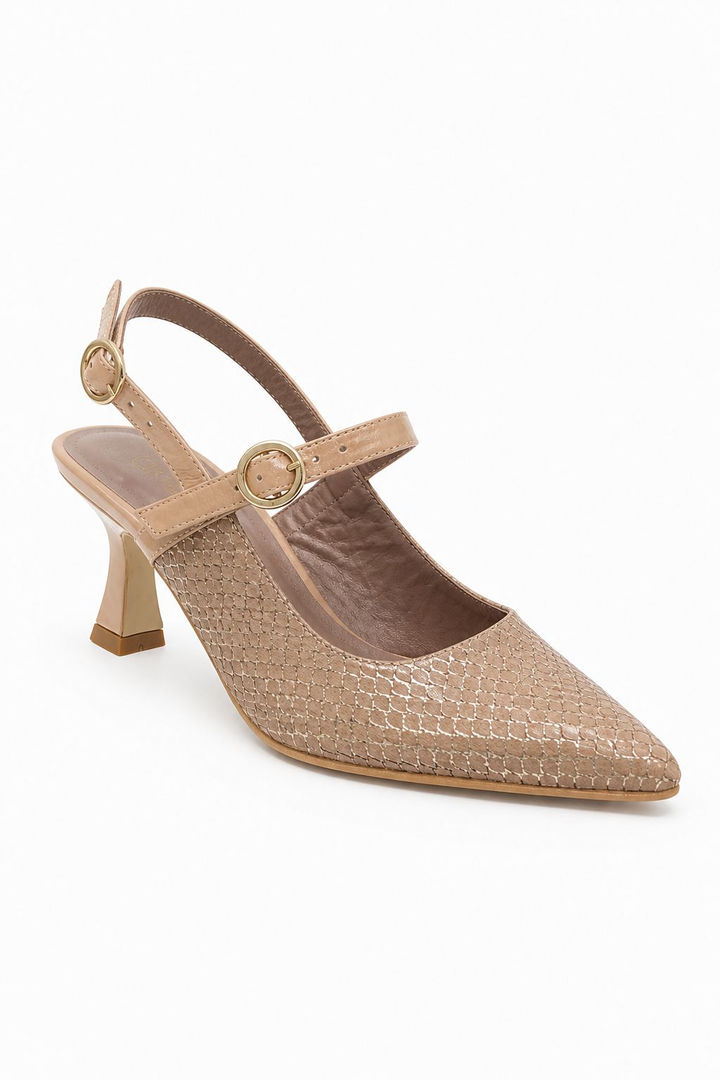 Zapato destalonado tipo slingback con tacón estilizado para mujer