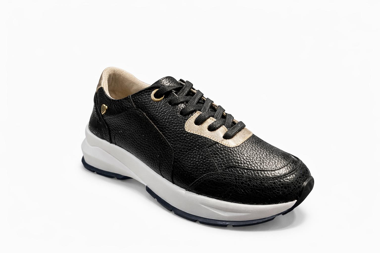TENIZ EN CUERO COLOR NEGRO X DORADO