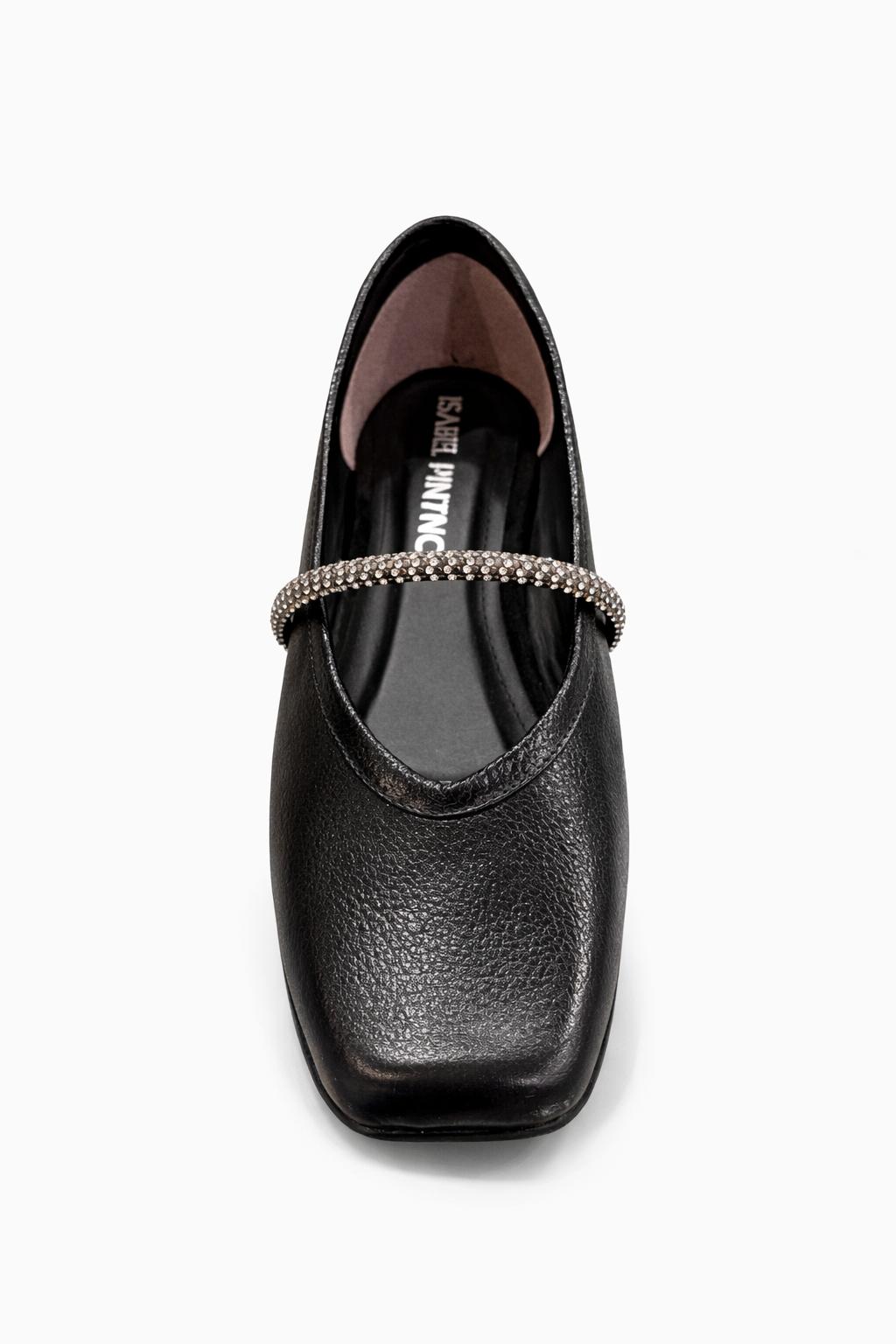 Baleta en cuero color negro con brillantes