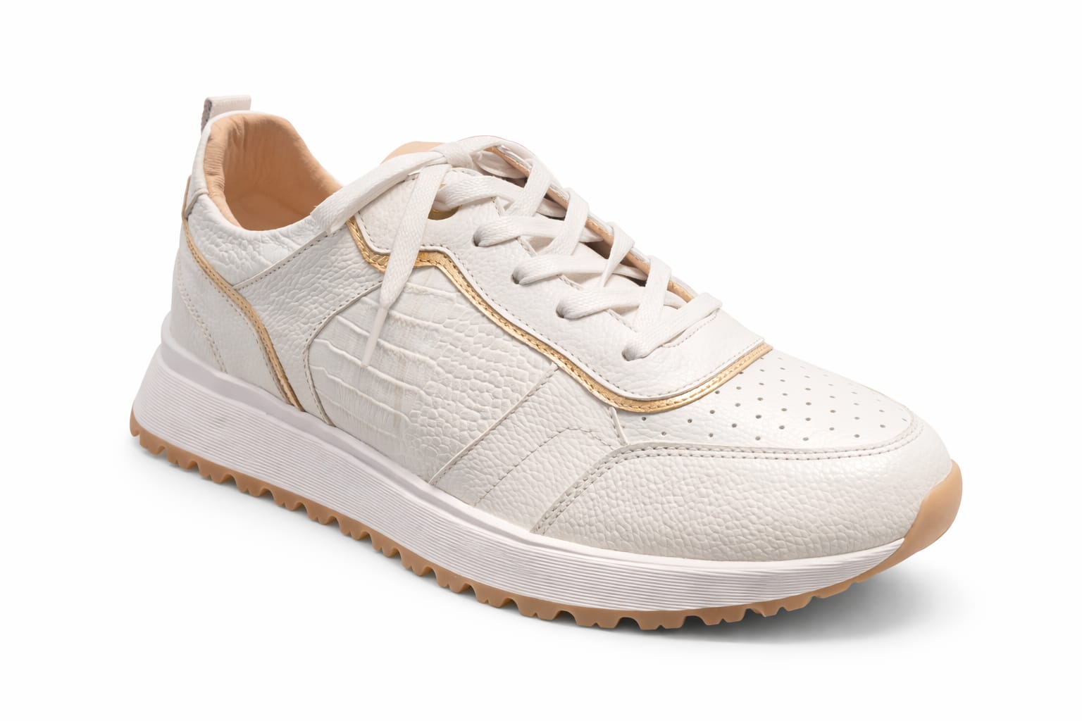 Tennis en cuero blanco con dorado