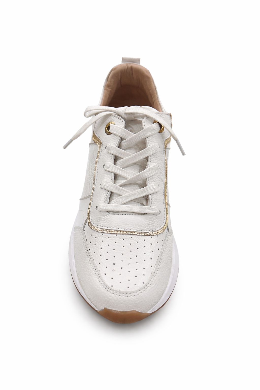 Tennis en cuero blanco con dorado
