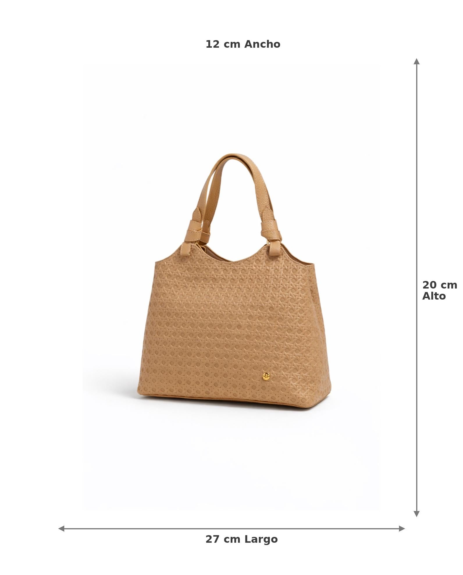 BOLSO TONO CAPUCHINO CON TEXTURA GRABADAS Y ASAS ESTRUCTURADAS