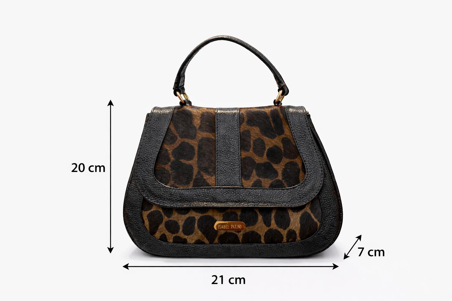 Bolso de mano en cuero pasiflora color negro animal print