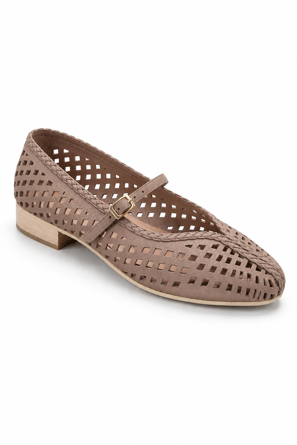 baleta en cuero taupe para mujer