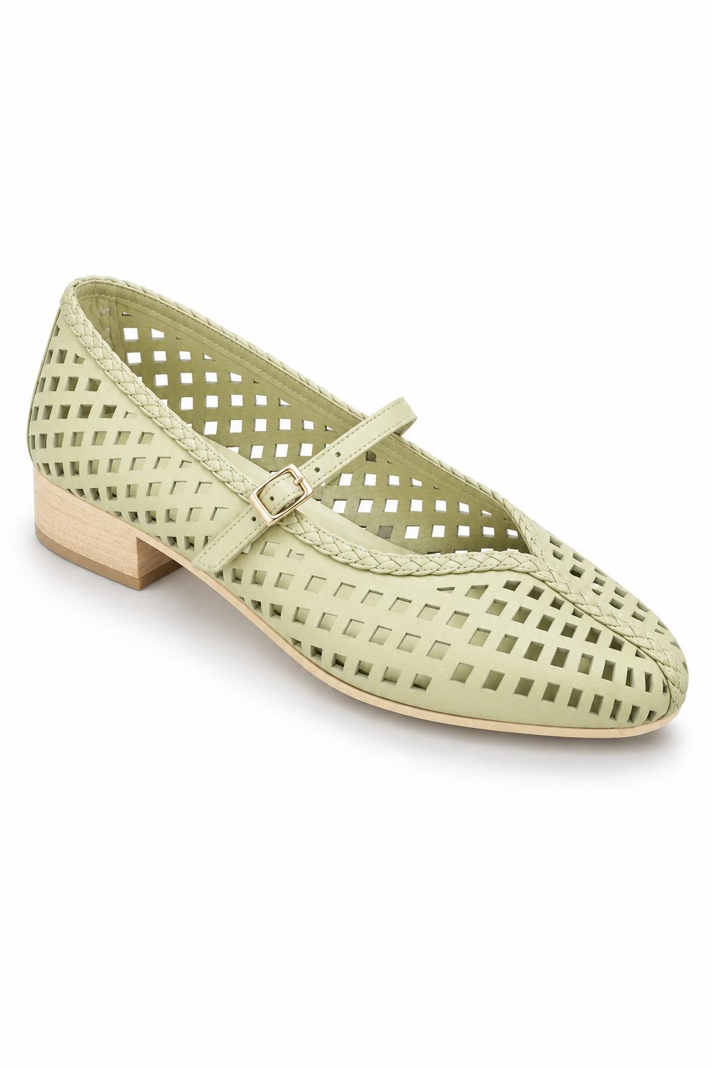 baleta en cuero verde pastel para mujer