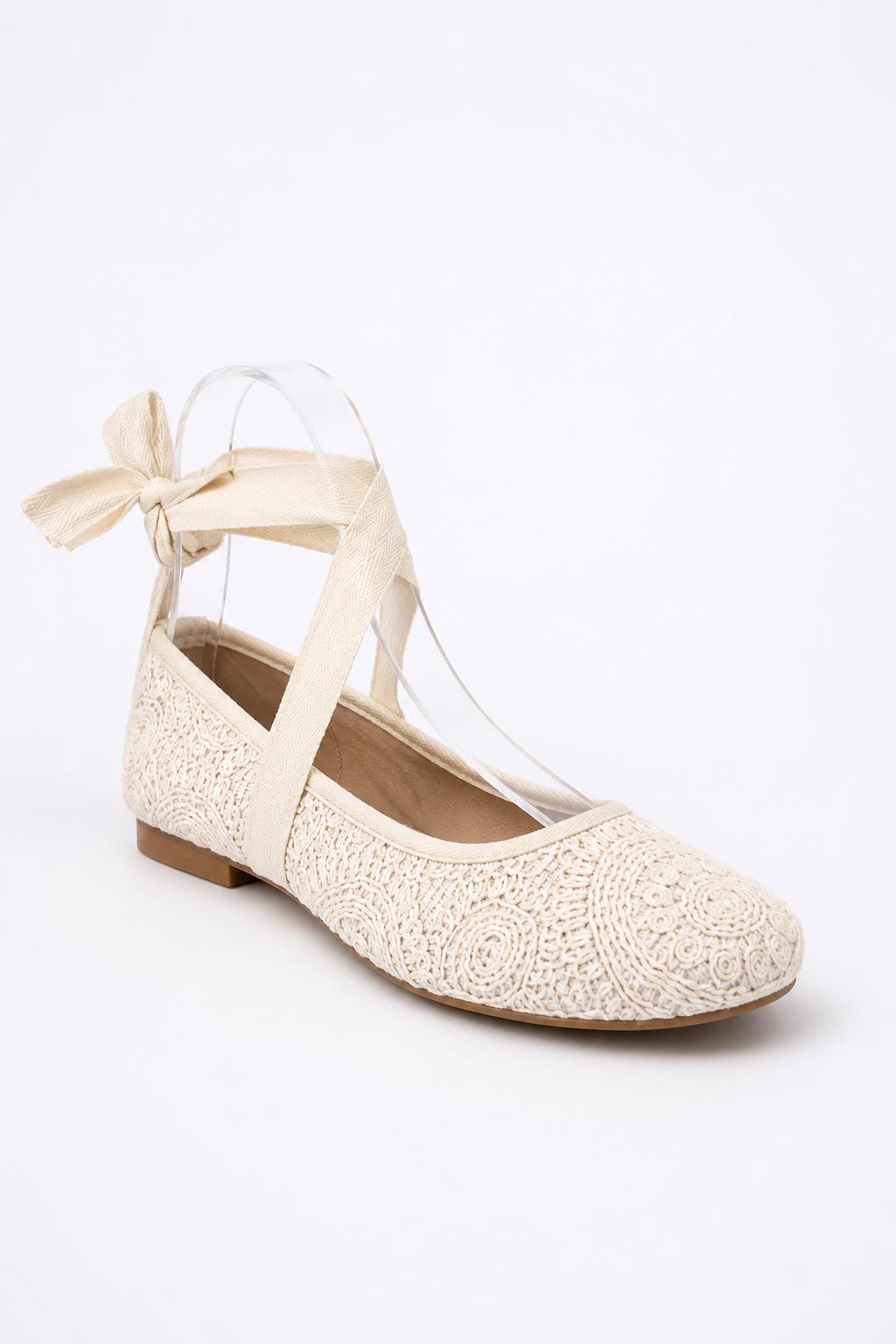 Baleta en Crochet Marfil con Cintas para Amarrar