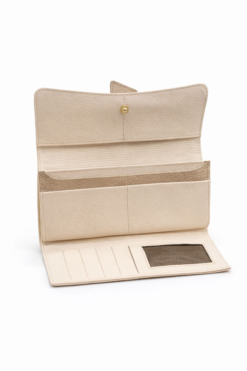 billetera en cuero beige vista por dentro