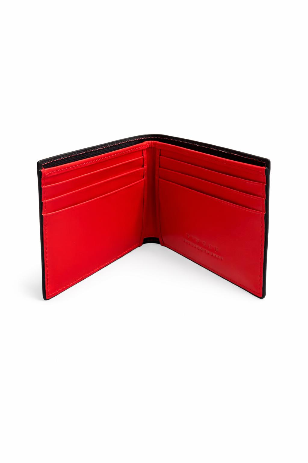 Billetera de Caballero en Cuero Negra con Interior Rojo