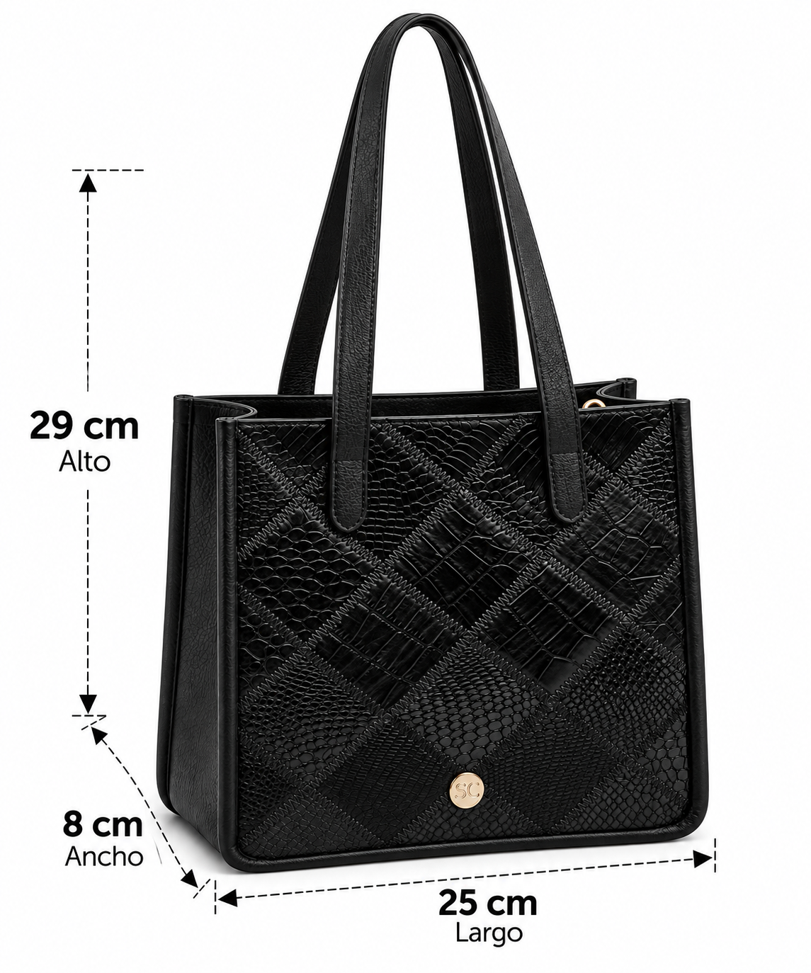 bolso en cuero negro de hombro texturizado
