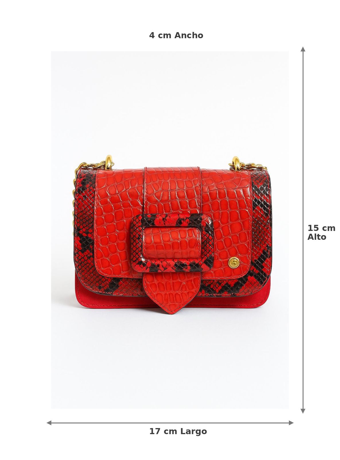 bolso en cuero rojo animal  print para mujer