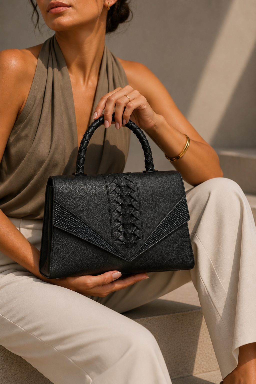 Bolso negro con detalle trenzado