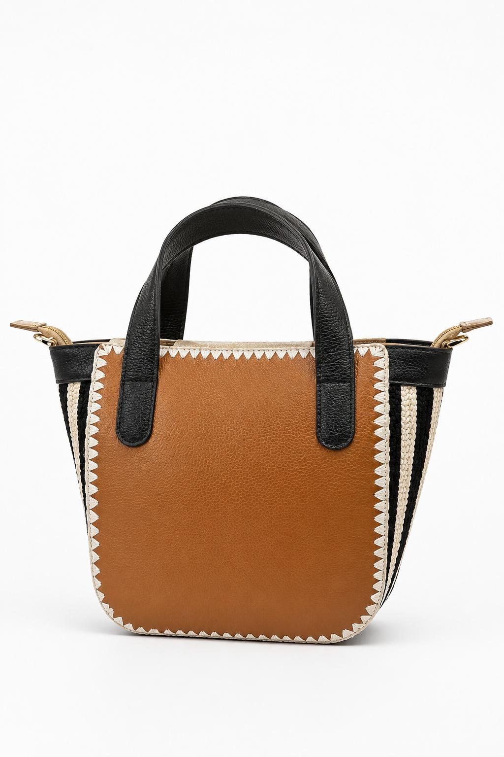Bolso  en cuero tejido – Miel/Negro