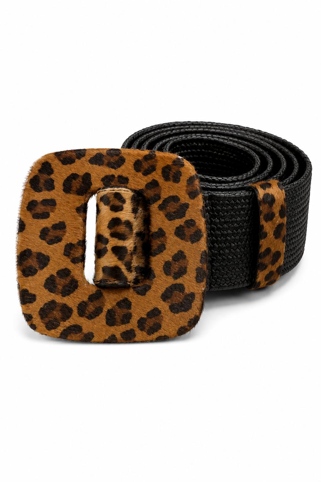 Correa Elástica para Mujer Negra con Hebilla Animal Print