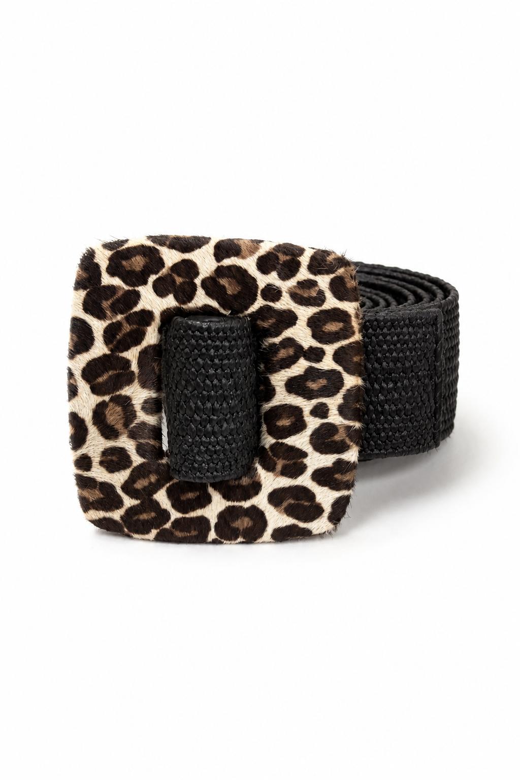 Correa Elástica para Mujer Negra con Hebilla Animal Print