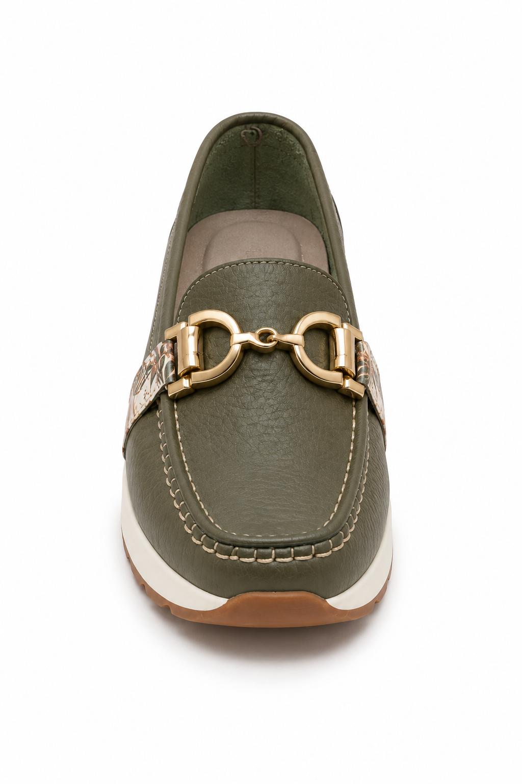 Mocasín Casual para Mujer en Cuero Verde Oliva
