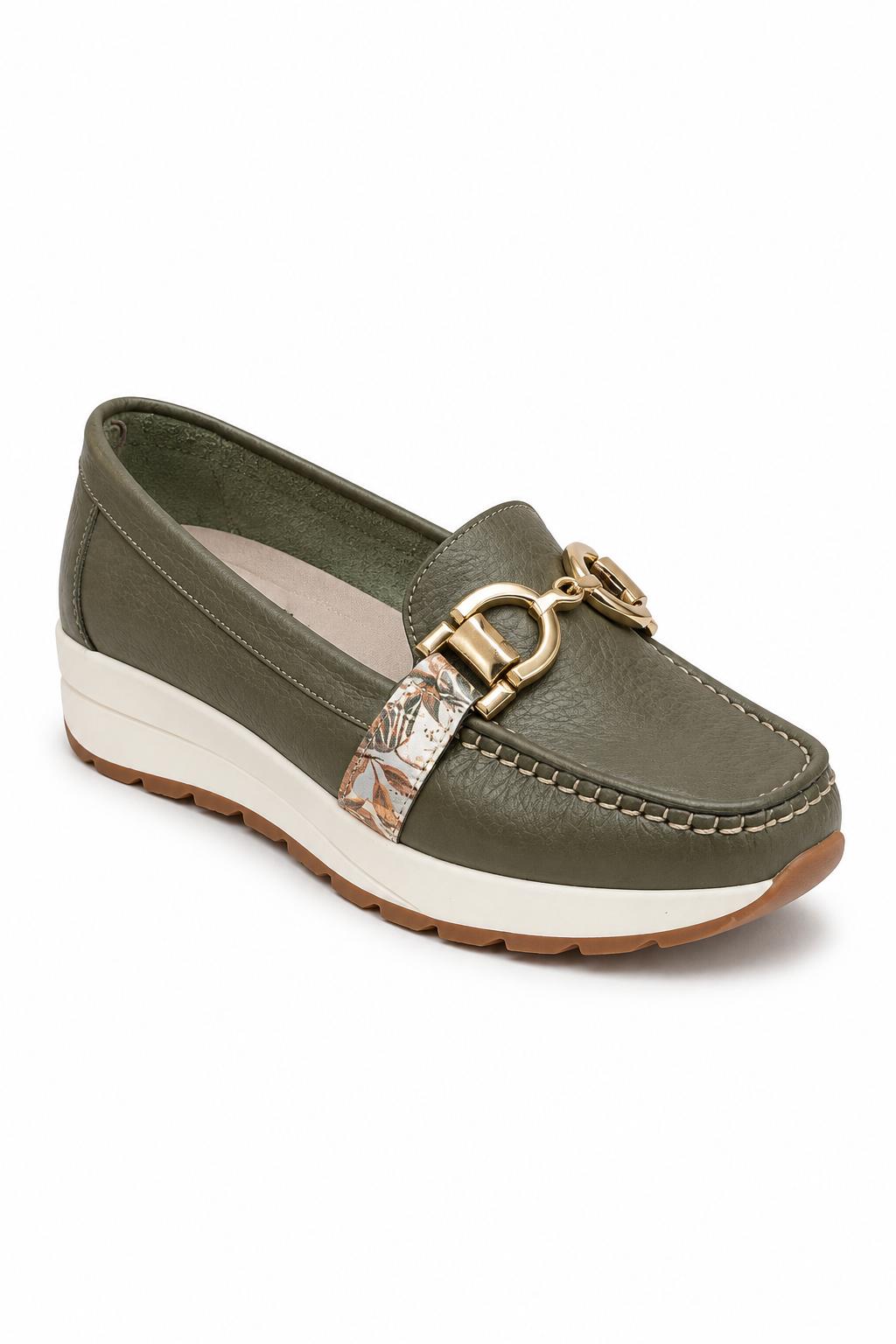 Mocasín Casual para Mujer en Cuero Verde Oliva