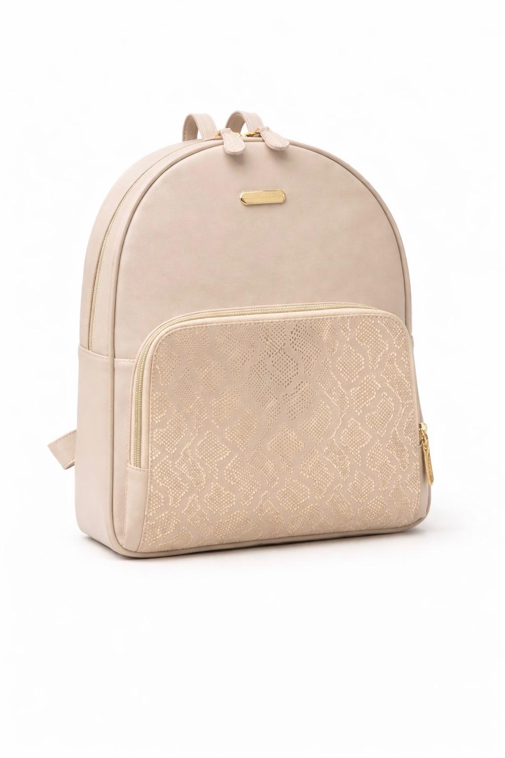 Morral en cuero color beige con textura