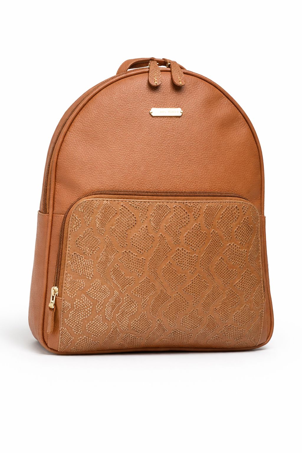 Morral en cuero color camel textura premium