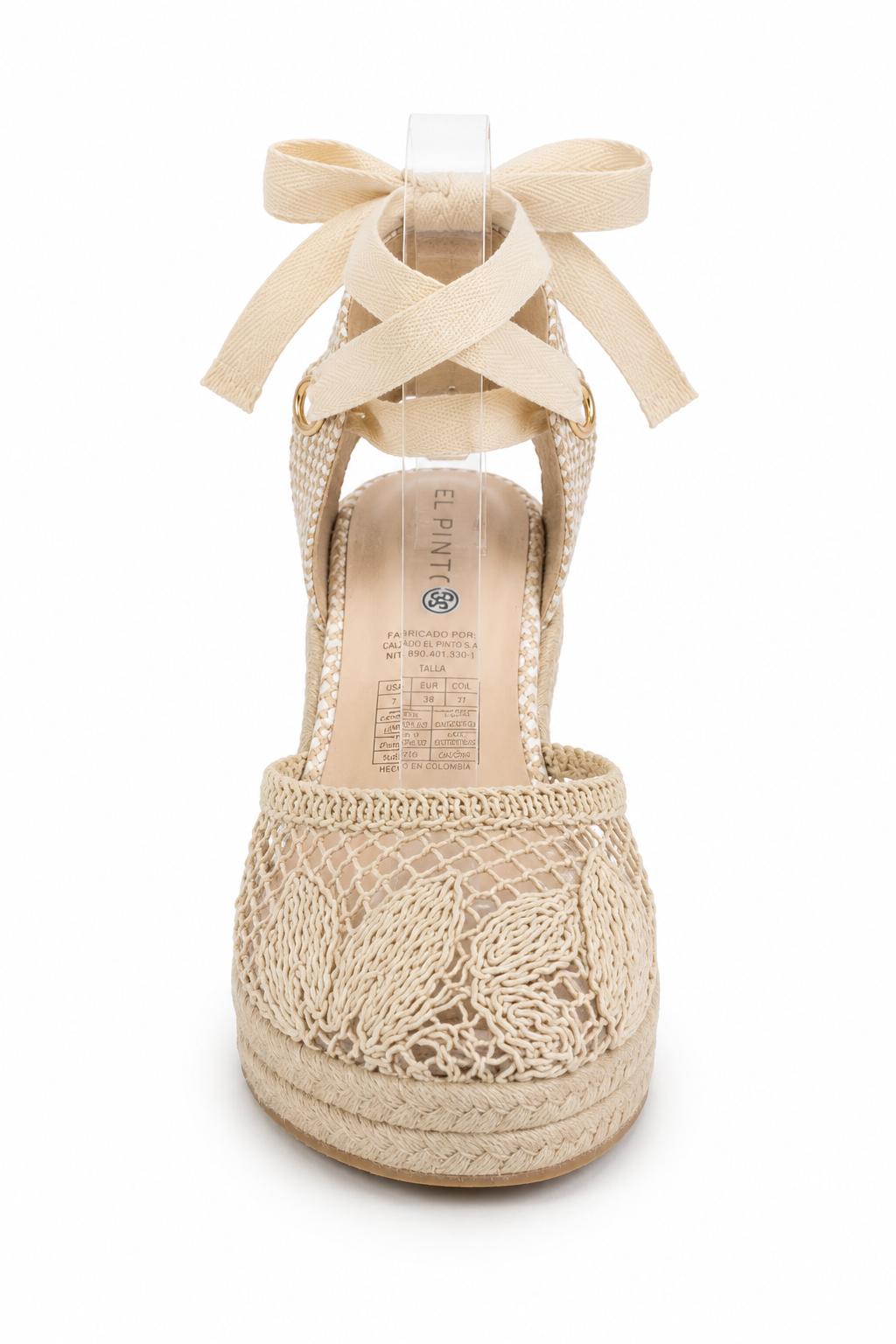 Plataforma en Crochet Beige con Cuña en Yute