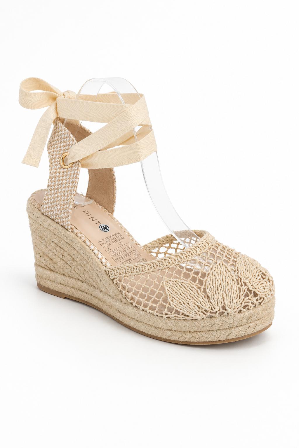 Plataforma en Crochet Beige con Cuña en Yute