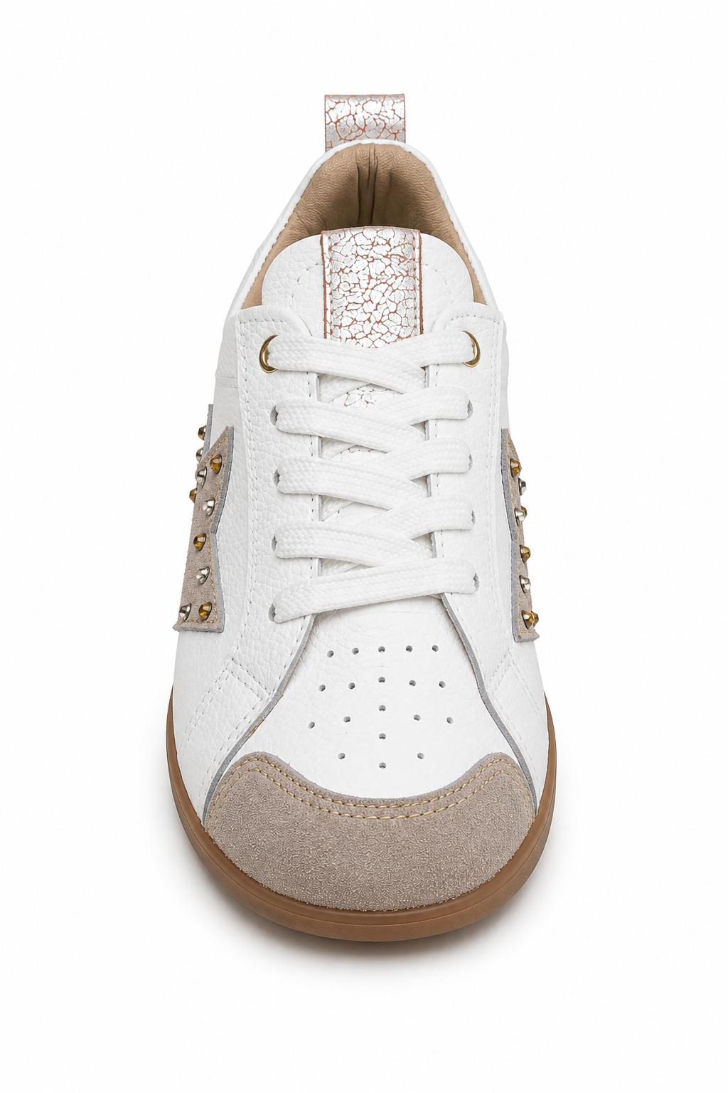 Tenis Casual para Mujer en Cuero Blanco con Detalle de Estrella