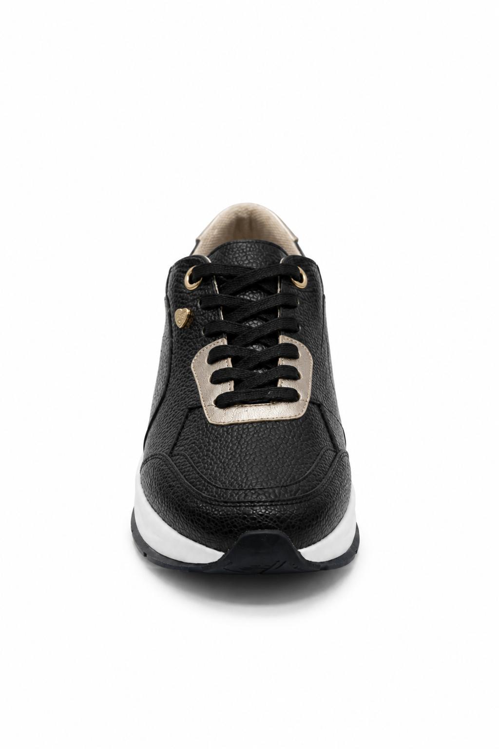 TENIS EN CUERO COLOR NEGRO X DORADO